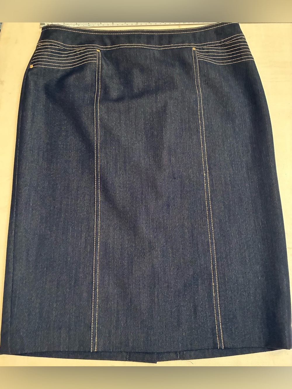 LAURA, Dark Blue Pencil Skirt with the look of Denim, Fully Lined